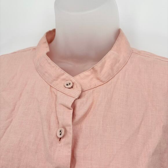 Edward Linen Tunic Top Blouse Shirt Plus Size 2X Pink Eyelet 3/4 Sleeve Button - Picture 3 of 7